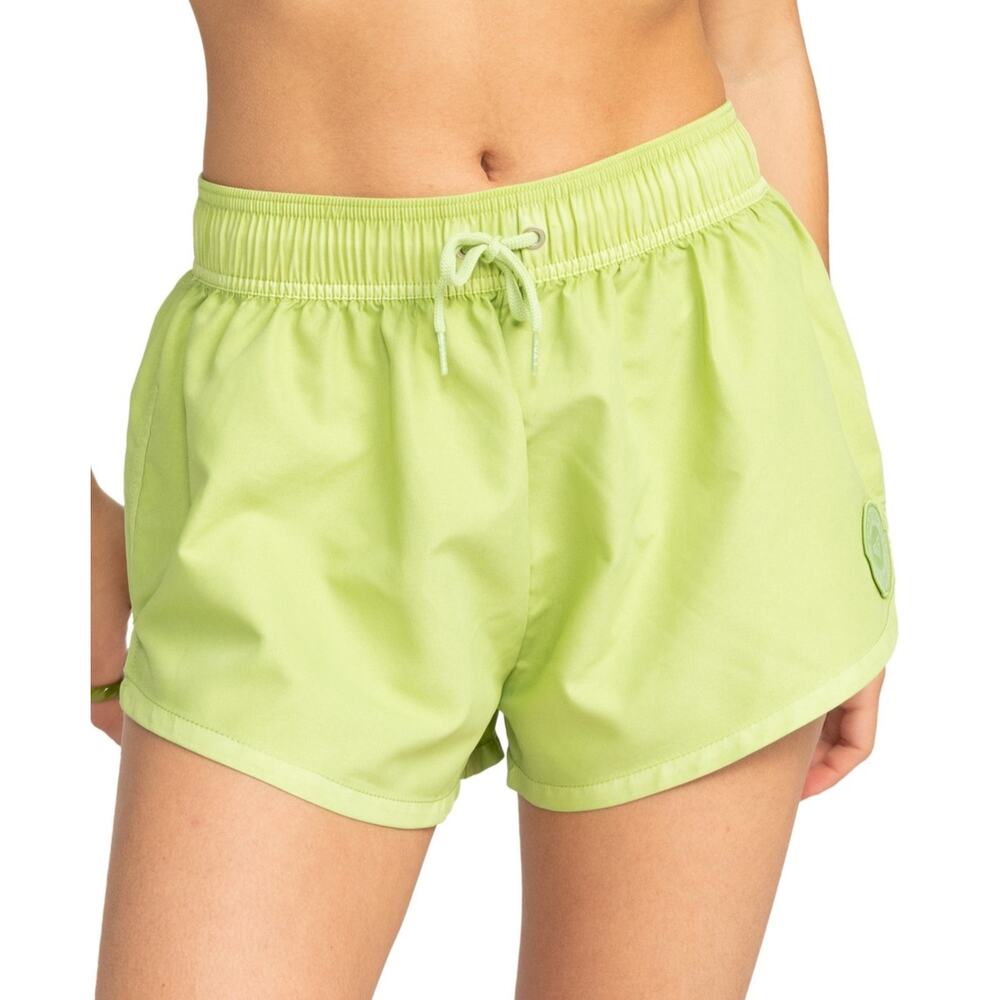 Roxy Juniors' No Bad Waves Drawstring Swim Shorts Green Size S 1741
